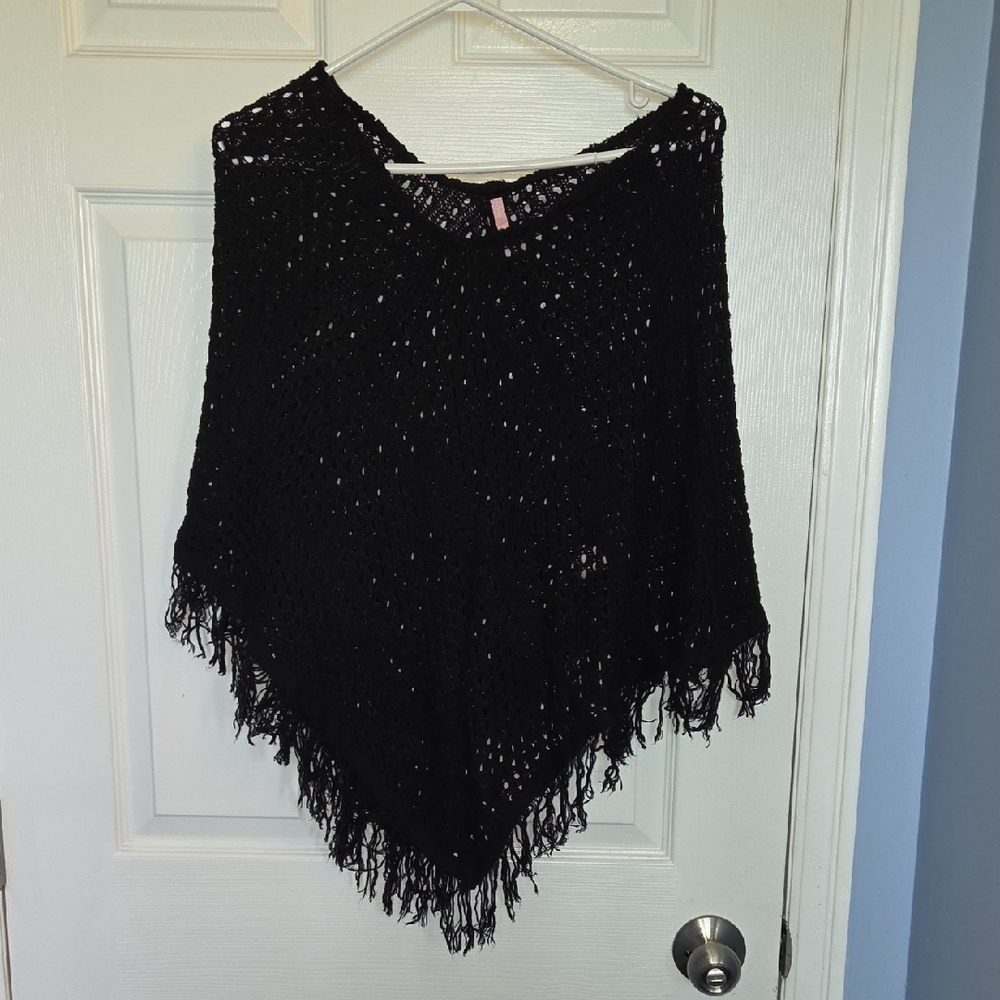 Elegant Black Knit Poncho